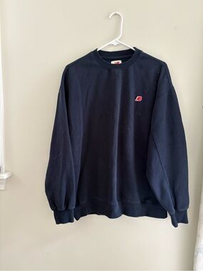 New Balance Men's Dark Navy Crew Sweatshirt with Red Logo